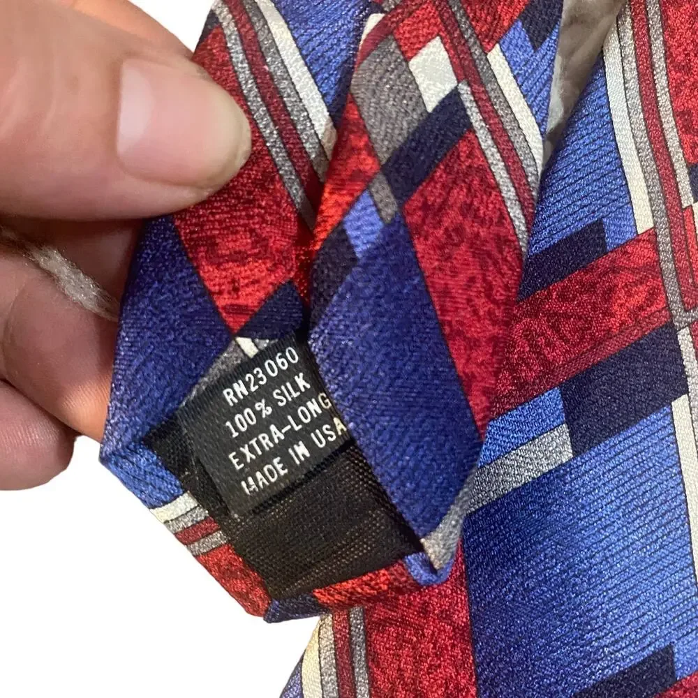 Carlos Piati Paris Blue Red Abstract 100% Silk Multi-Color Formal Tie Men 65 L